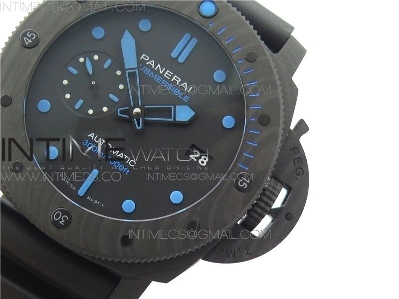 PAM1616 Carbotech 47mm VSF Best Edition Black Dial Blue Markers on Rubber Strap P.9010 Clone